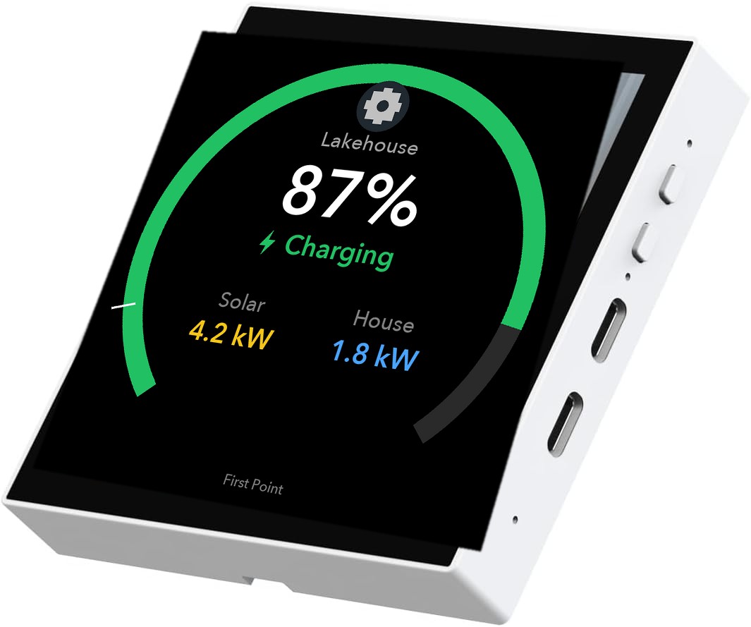 Ticker Wall Panel — 4 inch square touch panel showing battery charge